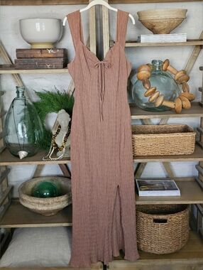 Free People Eleni Bodycon Maxi Dress L Cocoa NWOT